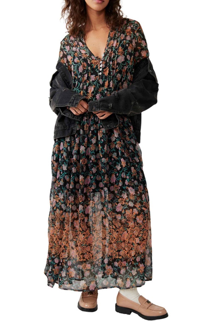 Free people Womens See it through Maxi Dress Long Sleeve Multicolor size M